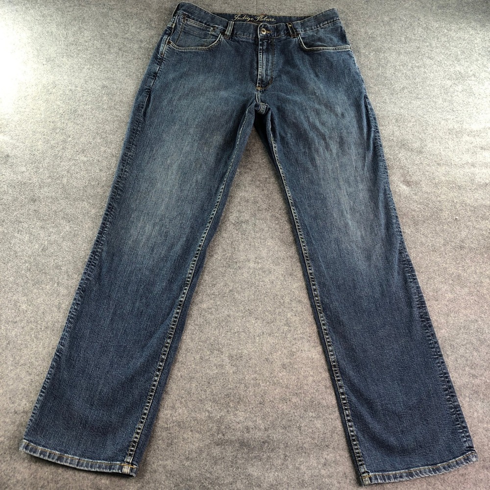 Indigo Palms Mens Straight Leg Blue Denim Jeans 36x36 Stretch Medium Wash